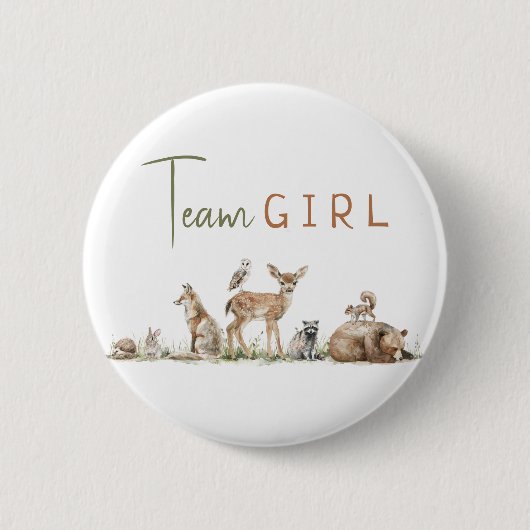 森の森の動物ジェンダーがチームガールを明かす 缶バッジ (正面)