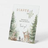 森の森の動物ベビーシャワーおむつラッフル 台座サイン (正面)