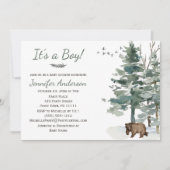 森の森の国クマ男の子の赤ちゃんシャワー 招待状 (正面)