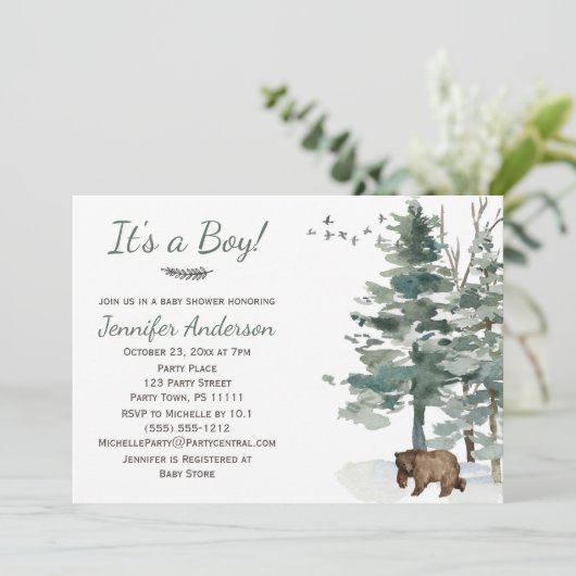 森の森の国クマ男の子の赤ちゃんシャワー 招待状 (スタンド正面)