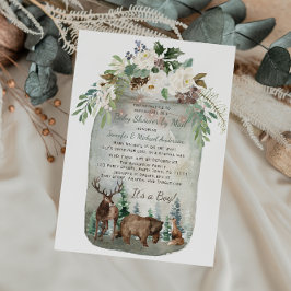 森の森の木工の瓶の赤ちゃんシャワー郵便 招待状