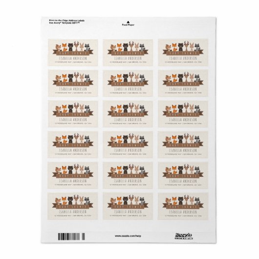 森の森の森の動物の友人の赤ちゃんシャワー ラベル (フルシート)