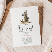 森の森の森の動物の双子ベビーシャワー 招待状