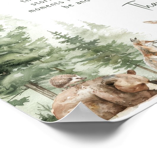 森の森の森の動物の家族の伝統のサイン ポスター (角)