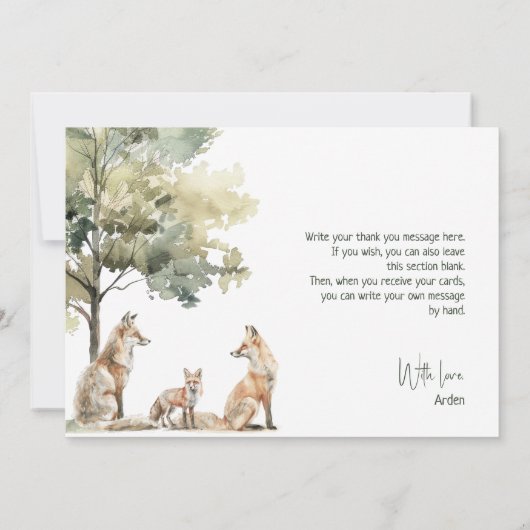 森の森の森の動物の水平誕生日パーティー サンキューカード (裏面)