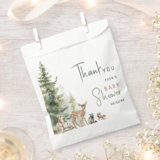 森の森の森の動物の赤ちゃんシャワーありがとう フェイバーバッグ (クリップ留めされた状態)