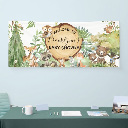 森の森の森の動物の赤ちゃんシャワーへようこそ 横断幕 (トレードショー)