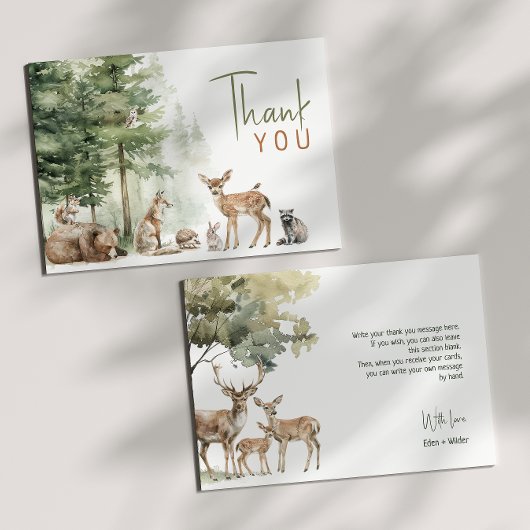 森の森の森の動物の赤ちゃんシャワーフラット サンキューカード