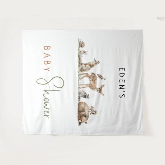 森の森の森の動物の赤ちゃんシャワー背景 タペストリー (正面(横))