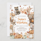 森の森の森の動物カボチャの誕生日パーティー 招待状 (正面)