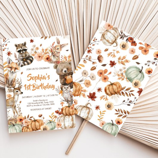 森の森の森の動物カボチャの誕生日パーティー 招待状