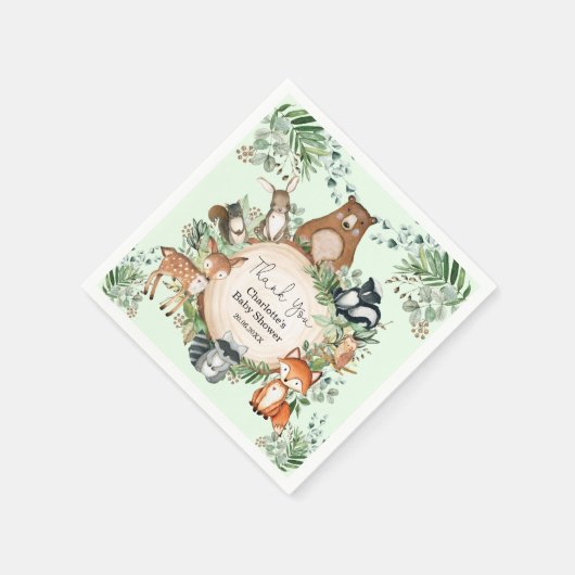 森の森の森の動物ベビーシャワー1歳の誕生日 スタンダードカクテルナプキン (角)