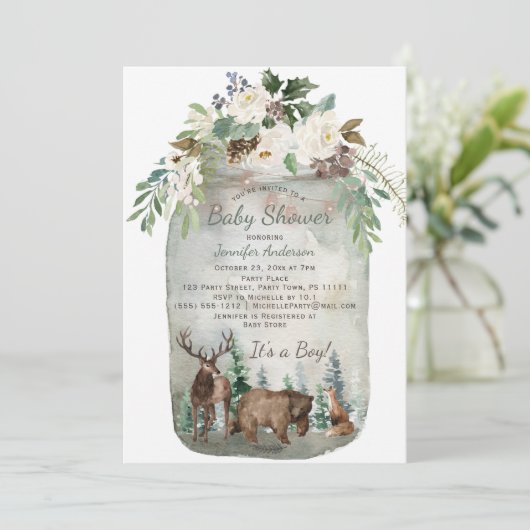 森の森の森の動物メイスンジャベビーシャワー 招待状 (スタンド正面)