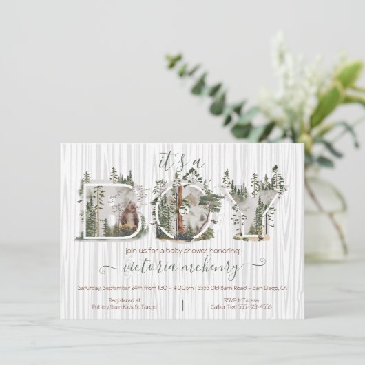 森の森の水彩熊ベビーシャワー 招待状 (スタンド正面)