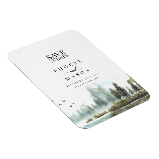 森の森の湖の結婚写真の日付を保存 マグネット (右側)