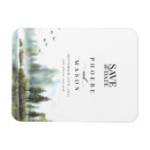 森の森の湖の結婚写真の日付を保存 マグネット (横)