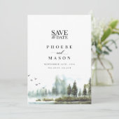森の森の湖の結婚写真の日付を保存 招待状 (スタンド正面)