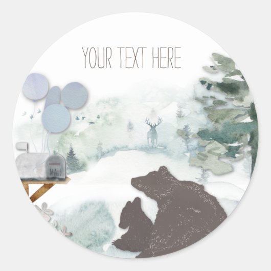 森の森の熊の誕生日またはシャワー ラウンドシール (正面)
