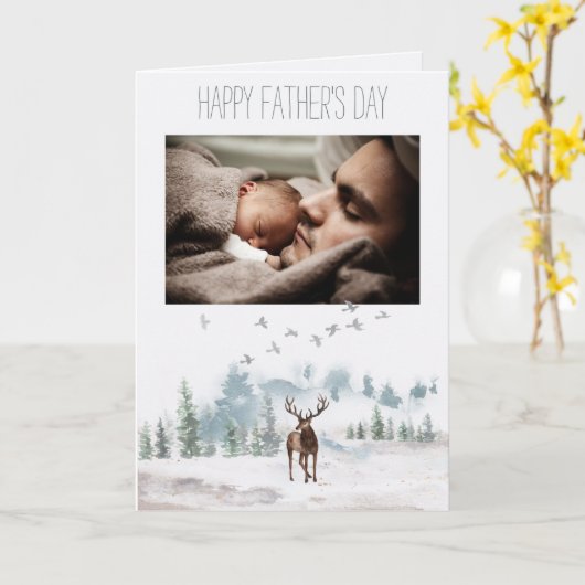 森の森の父の日と写真 カード (黄色い花)