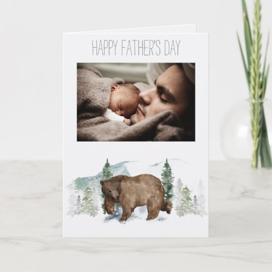 森の森の父の日のクマと写真 カード (正面)