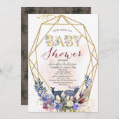 森の森の男女兼用赤ちゃんシャワー 招待状 (正面/裏面)