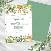 森の森の緑の野生動物の赤ちゃんシャワー 招待状