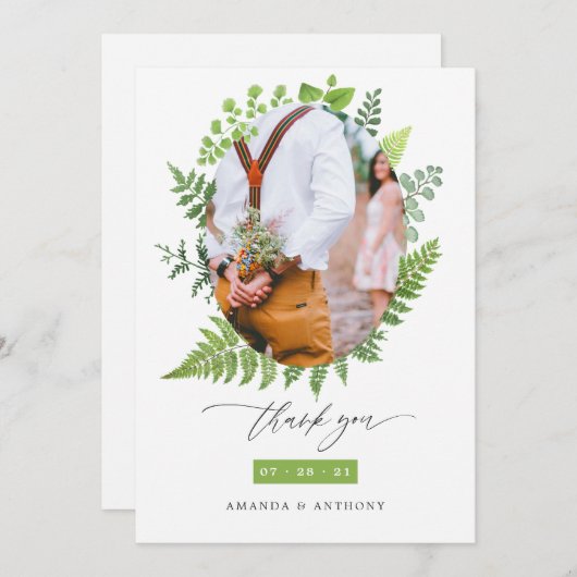 森の森の緑結婚のコラージュ サンキューカード (正面/裏面)