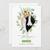 森の森の緑結婚の写真コラージュ サンキューカード (正面/裏面)