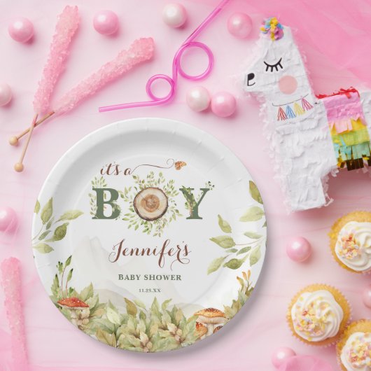 森の森の赤ちゃんシャワーマッシュルーム緑 ペーパープレート (パーティー)