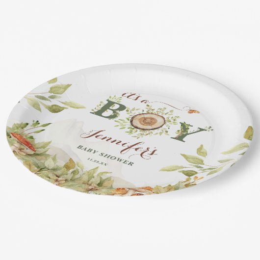 森の森の赤ちゃんシャワーマッシュルーム緑 ペーパープレート (アングル)