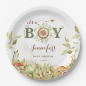 森の森の赤ちゃんシャワーマッシュルーム緑 ペーパープレート (正面)