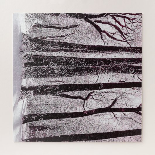 森の森の雪の冬の風景 ジグソーパズル (横)