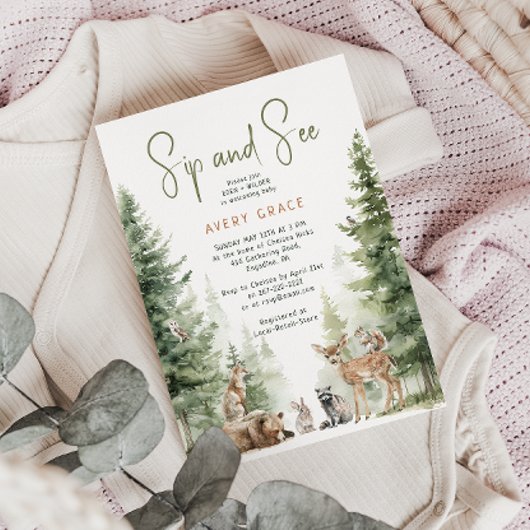 森の森林の動物が飲んで見る 招待状