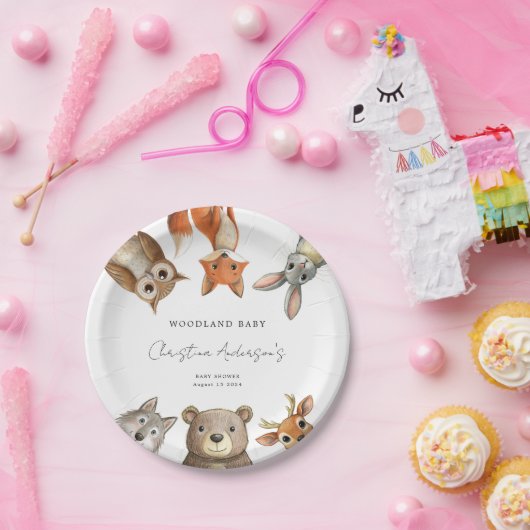 森の森林動物が赤ちゃんシャワーを旅行 ペーパープレート (パーティー)