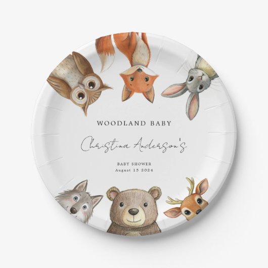 森の森林動物が赤ちゃんシャワーを旅行 ペーパープレート (正面)