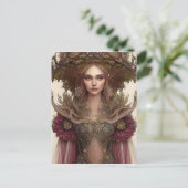 森の植物と花の美しい女性 ポストカード (スタンド正面)