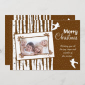 森の樺の木の木飛んでいると鳥メリークリスマス シーズンカード (正面/裏面)