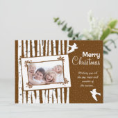 森の樺の木の木飛んでいると鳥メリークリスマス シーズンカード (スタンド正面)