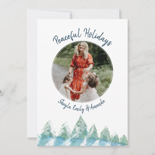 森の水の色の平和な冬の写真クリスマス シーズンカード (正面)