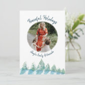 森の水の色の平和な冬の写真クリスマス シーズンカード (スタンド正面)