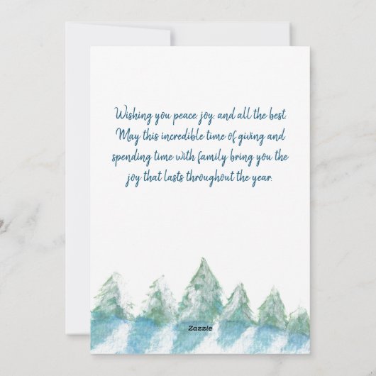 森の水の色の平和な冬の写真クリスマス シーズンカード (裏面)