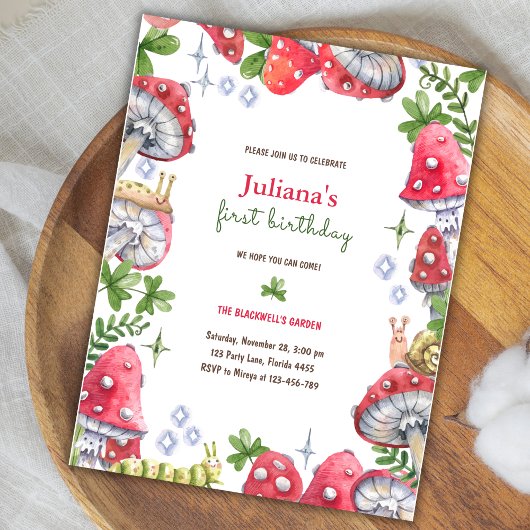 森の水彩キノコ誕生日パーティー ポストカード