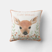 森の水彩グリーン モダン名前 鹿 クッション (裏面)