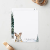 森の水彩画のウサギ ノートカード (正面/裏面インサイチュ)