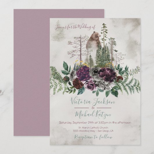 森の水彩画 ウェディング 招待状 (正面/裏面)