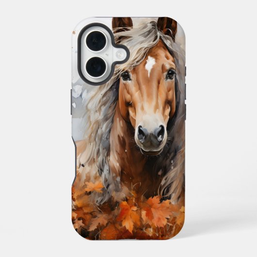 森の水彩秋をテーマにした馬 iPhone 16ケース (裏面)