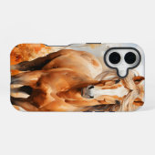 森の水彩秋をテーマにした馬 iPhone 16ケース (裏面横)