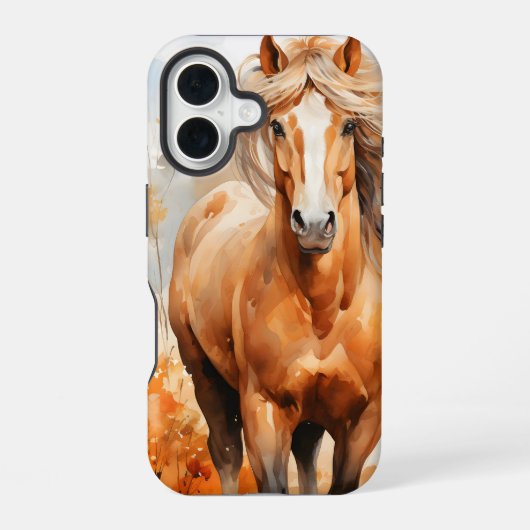 森の水彩秋をテーマにした馬 iPhone 16ケース (裏面)