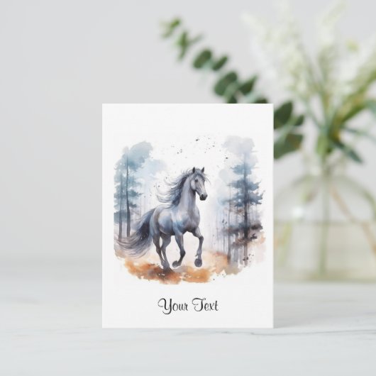森の水彩馬の擬人化 ポストカード (スタンド正面)