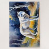 森の水色のオオカミ絵を描。 ジグソーパズル (縦)